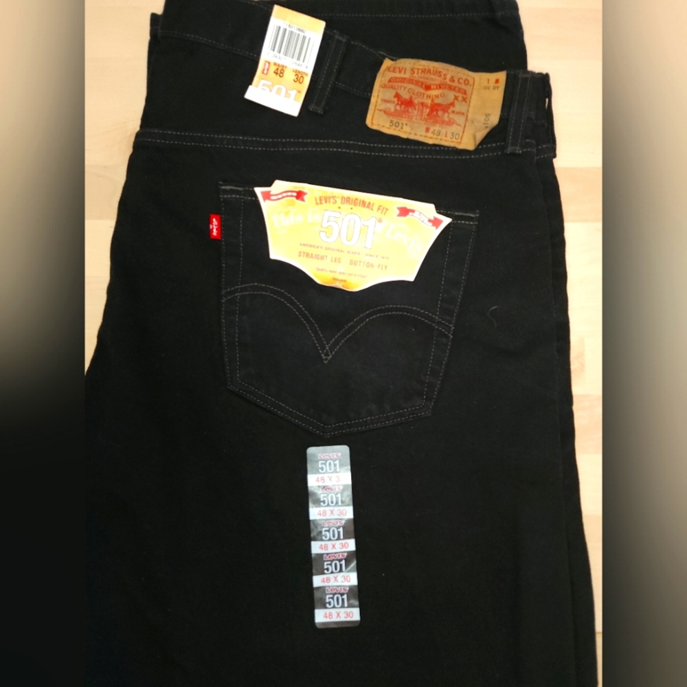 Black Levi 501 Jeans button fly Black 48x30 men's